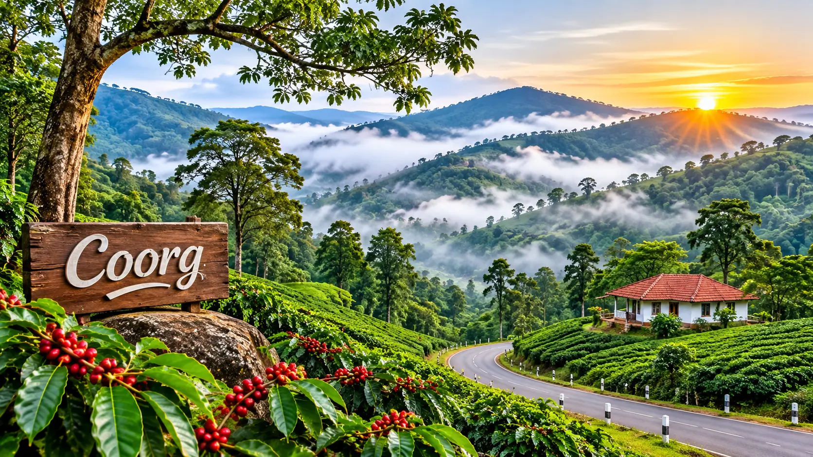 Scenic green landscape in Coorg