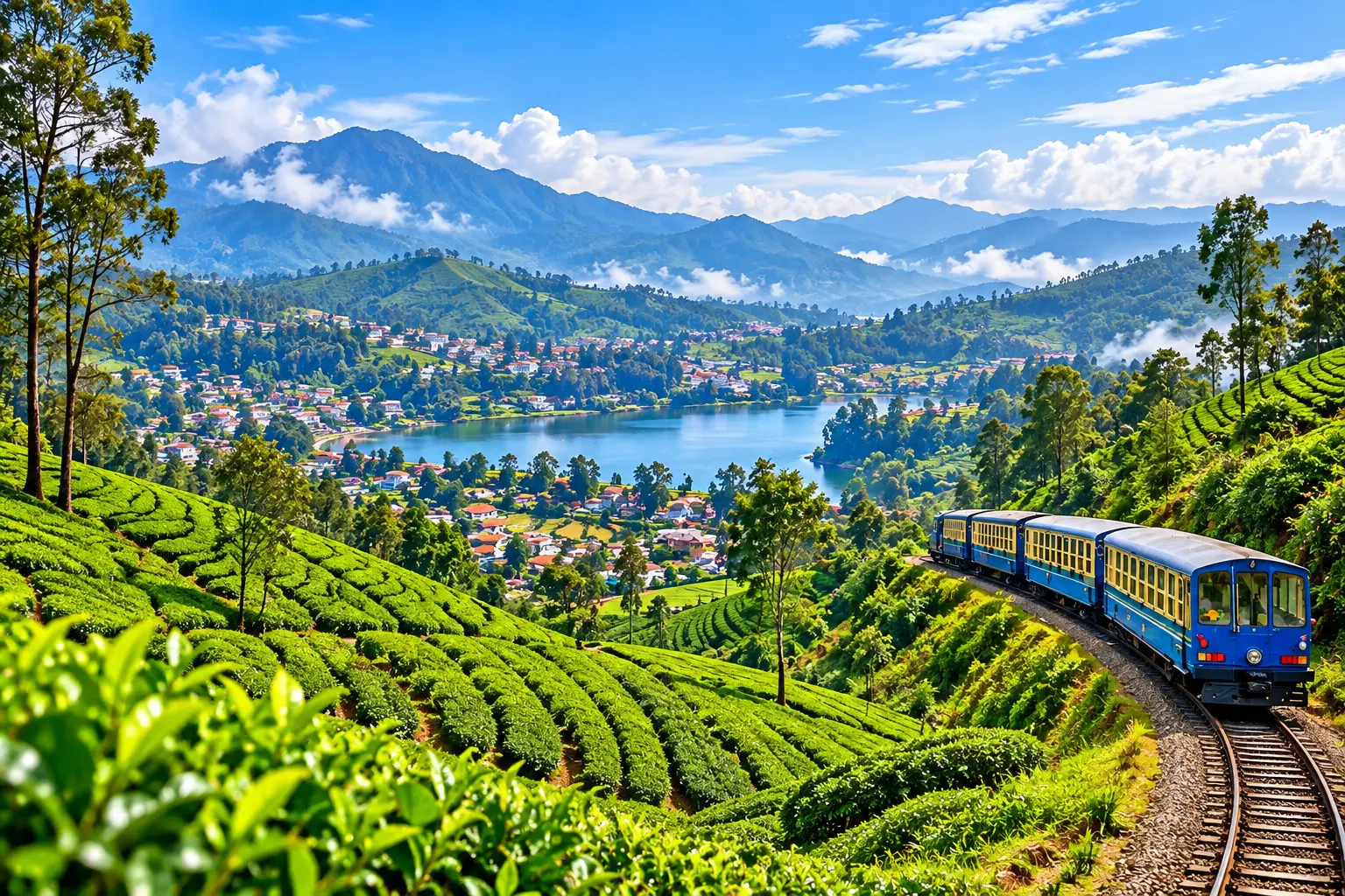 Green tea plantations and hills in Ooty