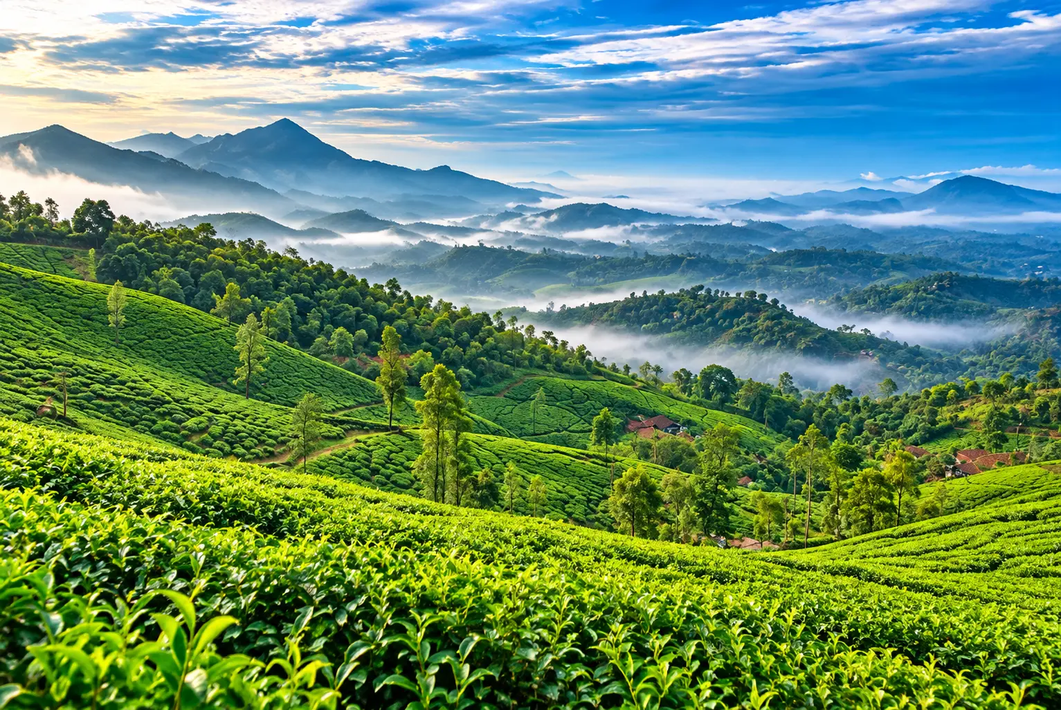 Lush green mountain landscape in Wayanad